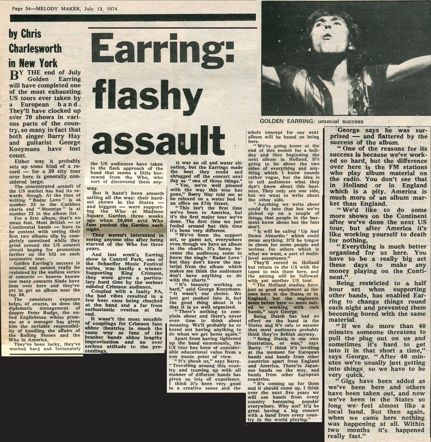 Melody Maker magazine (UK) published a large article called Golden Earring: flashy assault